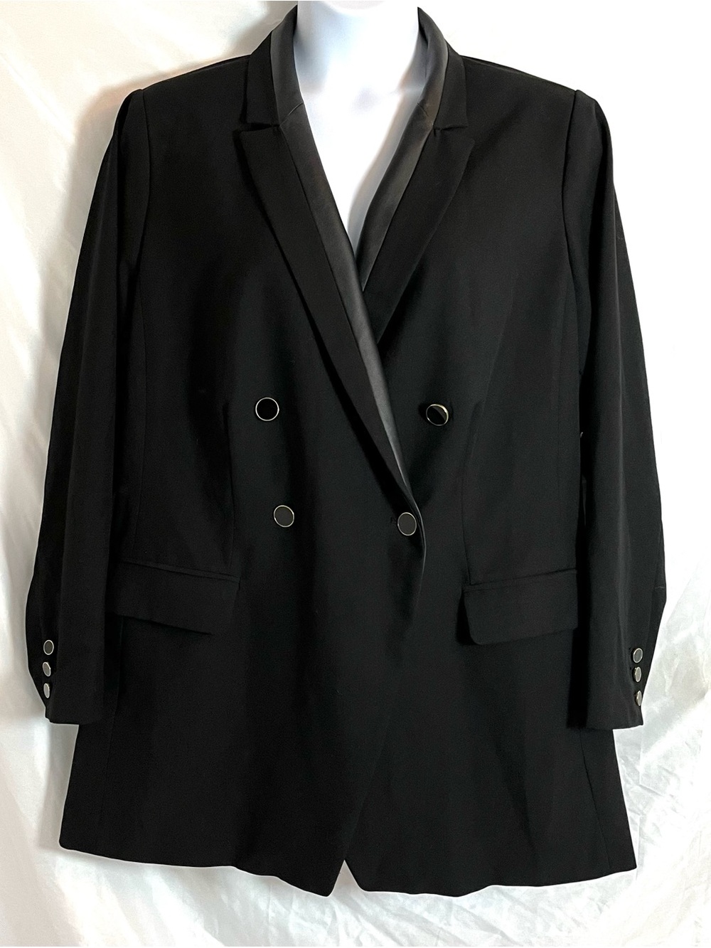 Lane Bryant The Bryant Blazer Black Faux Leather Trim Ponte Jacket Plus Size 22